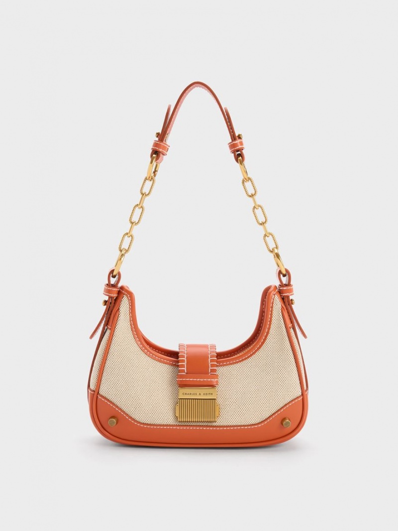 Charles And Keith Winslet Canvas Belted Hobo Bag Orange | PHILIPPINES Q294