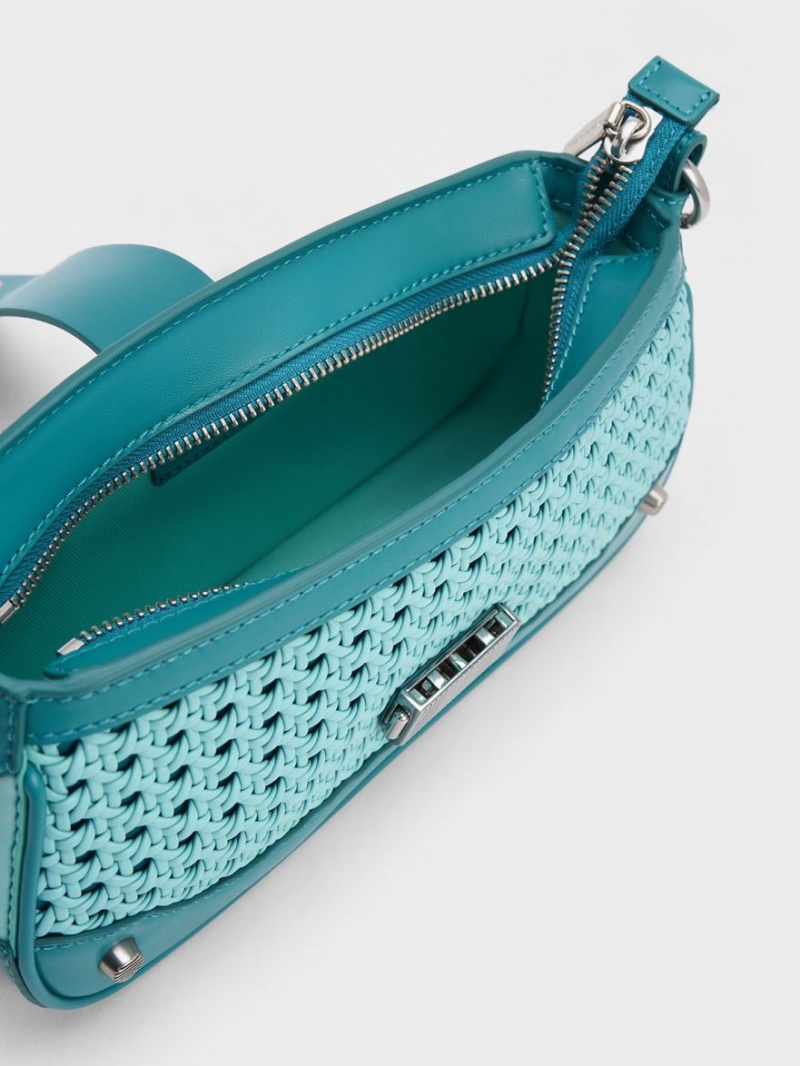 Charles And Keith Winslet Woven Belted Shoulder Bags Turquoise | PHILIPPINES A186