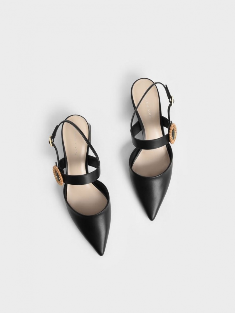 Charles And Keith Woven Buckle Slingback Heeled Pumps Black | PHILIPPINES G439