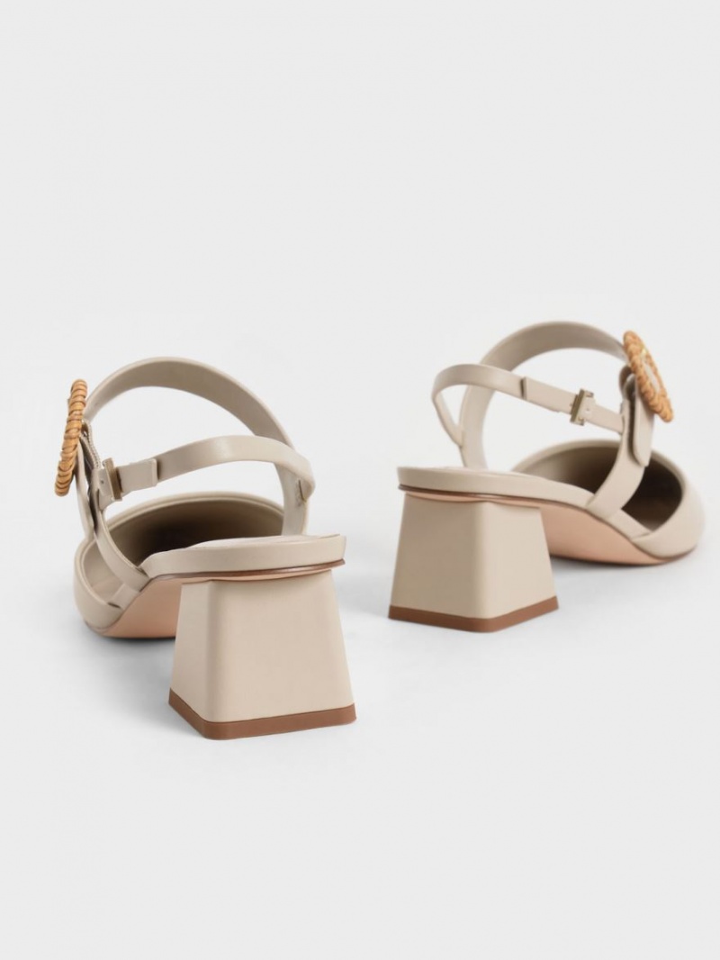 Charles And Keith Woven Buckle Slingback Heeled Pumps Beige | PHILIPPINES X654