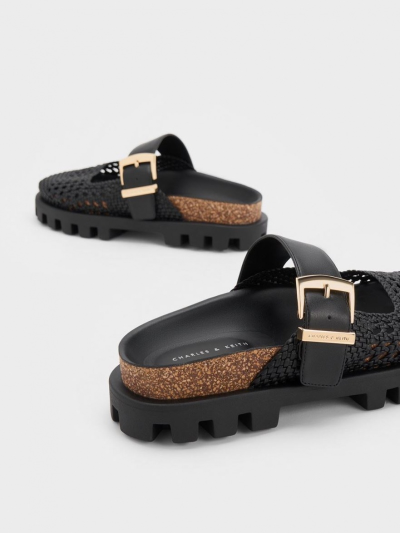 Charles And Keith Woven Buckled Flat Mules Black | PHILIPPINES X430