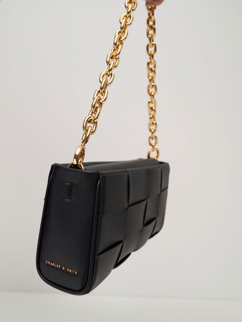 Charles And Keith Woven Chain Handbag Black | PHILIPPINES M702