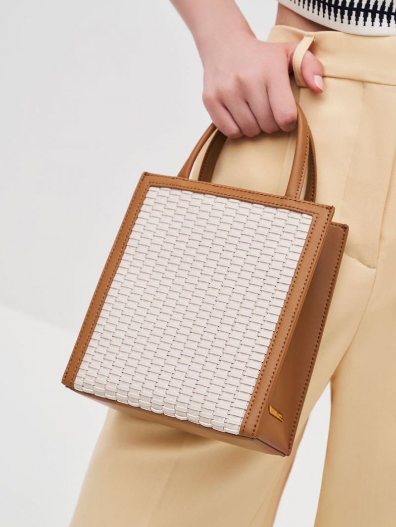 Charles And Keith Woven Double Handle Tote Bags Chocolate | PHILIPPINES A801