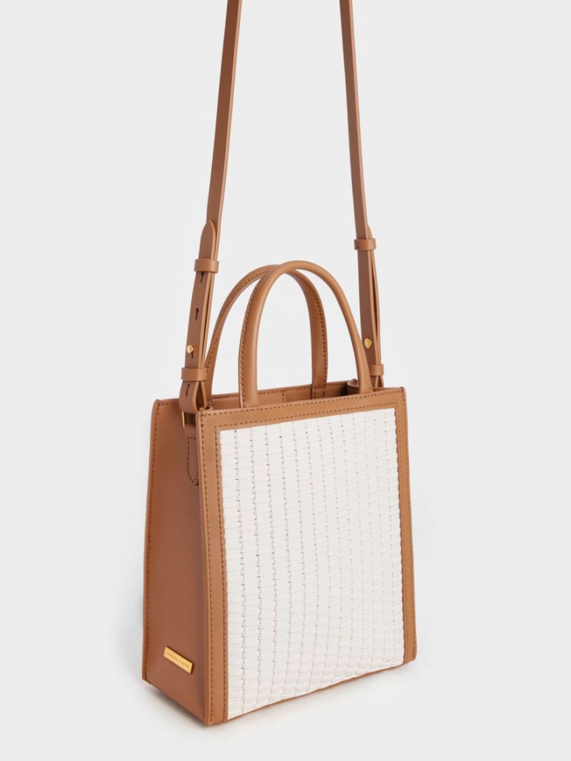 Charles And Keith Woven Double Handle Tote Bags Chocolate | PHILIPPINES A801