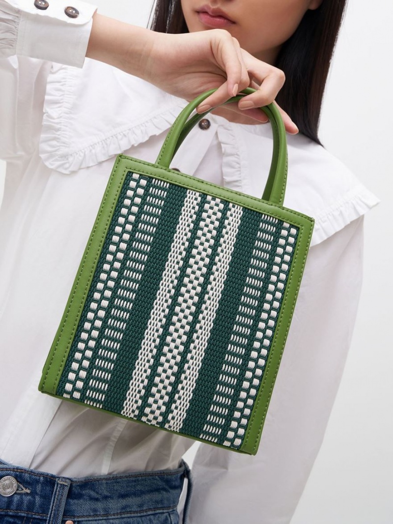 Charles And Keith Woven Double Handle Tote Bags Light Green | PHILIPPINES Z925