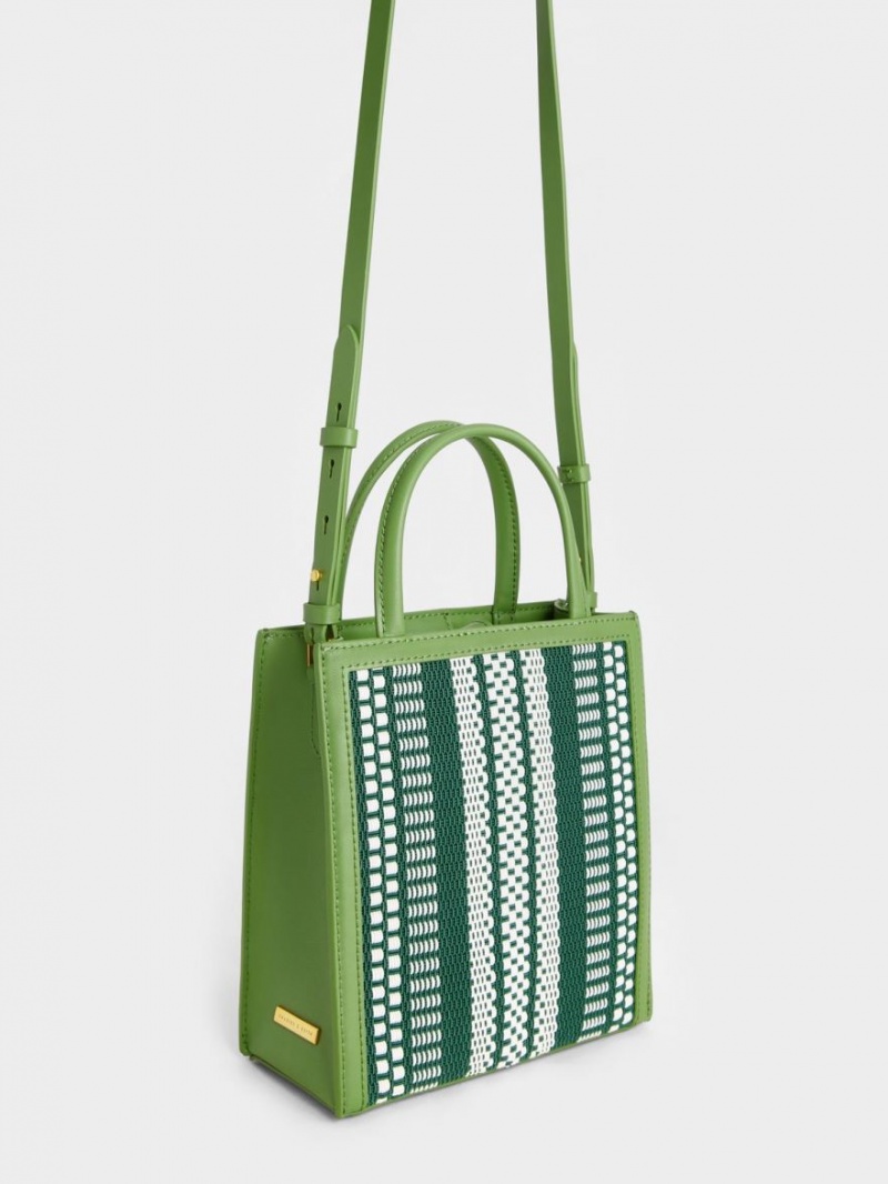 Charles And Keith Woven Double Handle Tote Bags Light Green | PHILIPPINES Z925