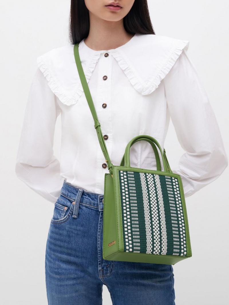 Charles And Keith Woven Double Handle Tote Bags Light Green | PHILIPPINES Z925