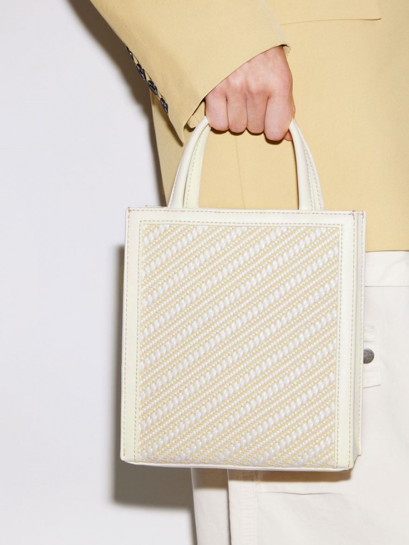 Charles And Keith Woven Double Handle Tote Bags Cream | PHILIPPINES T516