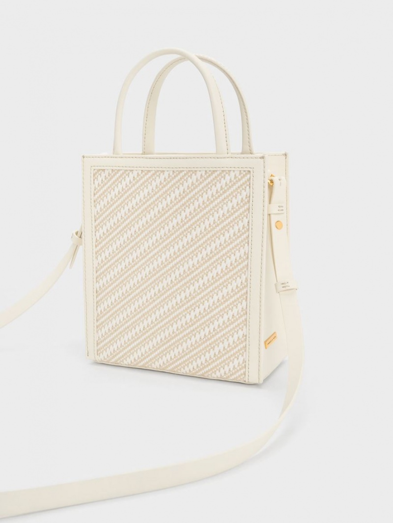 Charles And Keith Woven Double Handle Tote Bags Cream | PHILIPPINES T516