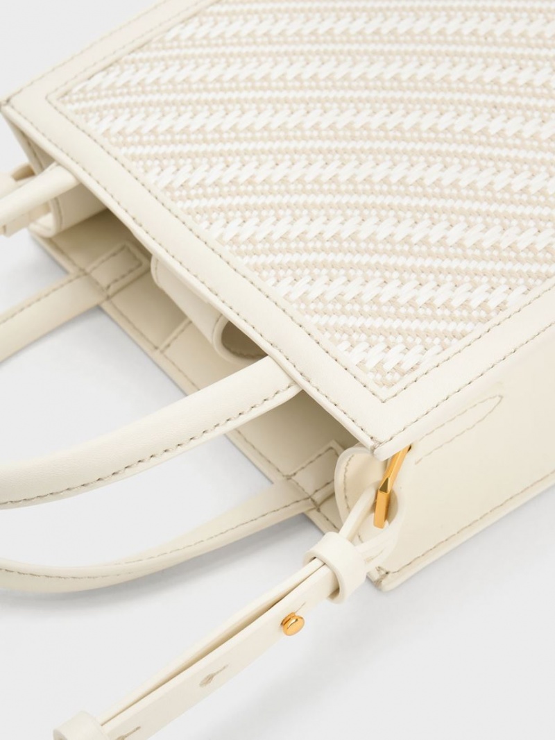 Charles And Keith Woven Double Handle Tote Bags Cream | PHILIPPINES T516