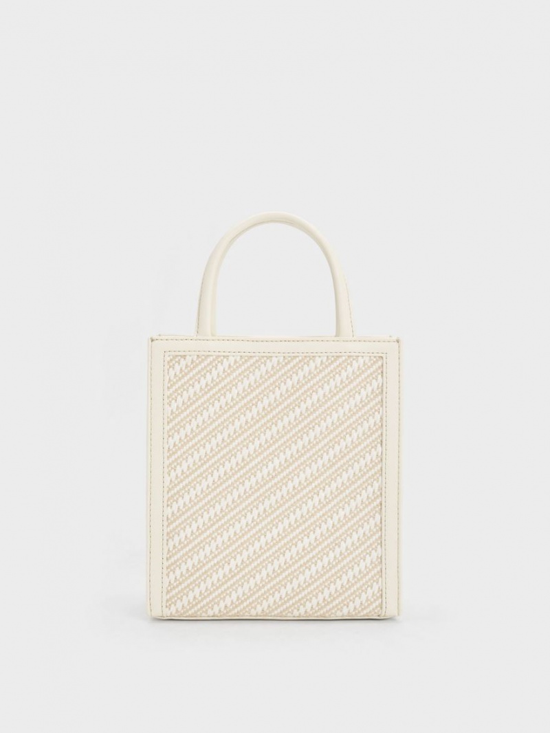 Charles And Keith Woven Double Handle Tote Bags Cream | PHILIPPINES T516