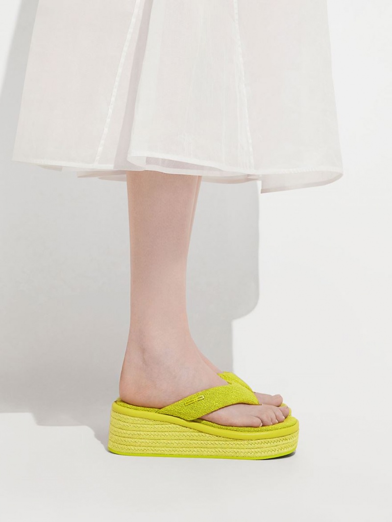 Charles And Keith Woven Espadrille Thong Wedges Light Green | PHILIPPINES W027