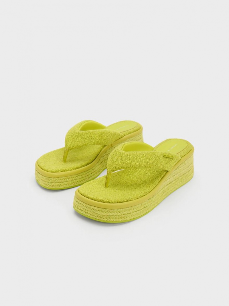 Charles And Keith Woven Espadrille Thong Wedges Light Green | PHILIPPINES W027