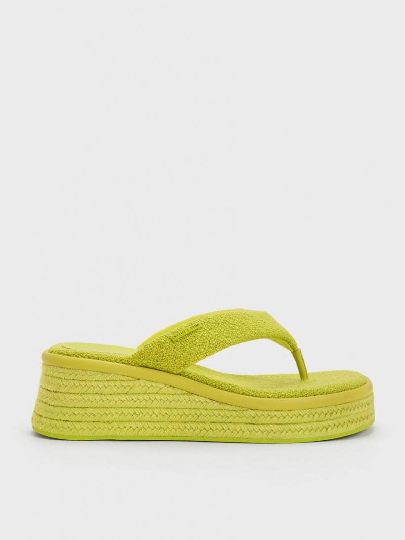 Charles And Keith Woven Espadrille Thong Wedges Light Green | PHILIPPINES W027