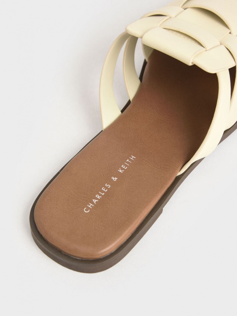 Charles And Keith Woven Flat Mules Cream | PHILIPPINES C810