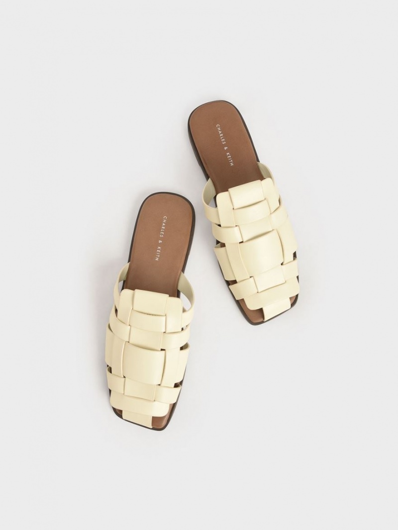 Charles And Keith Woven Flat Mules Cream | PHILIPPINES C810