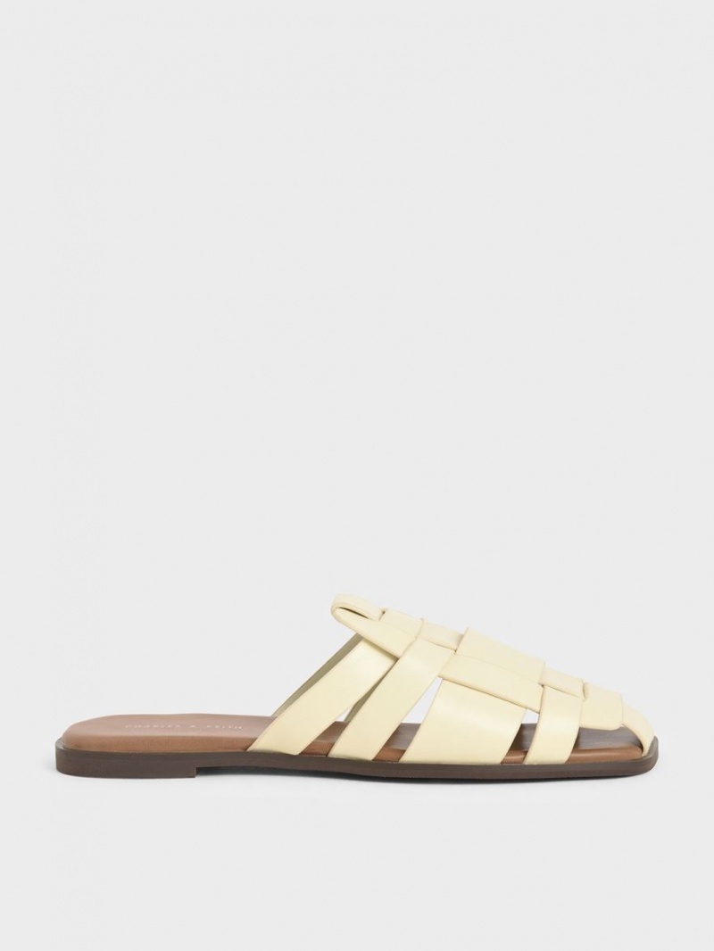 Charles And Keith Woven Flat Mules Cream | PHILIPPINES C810