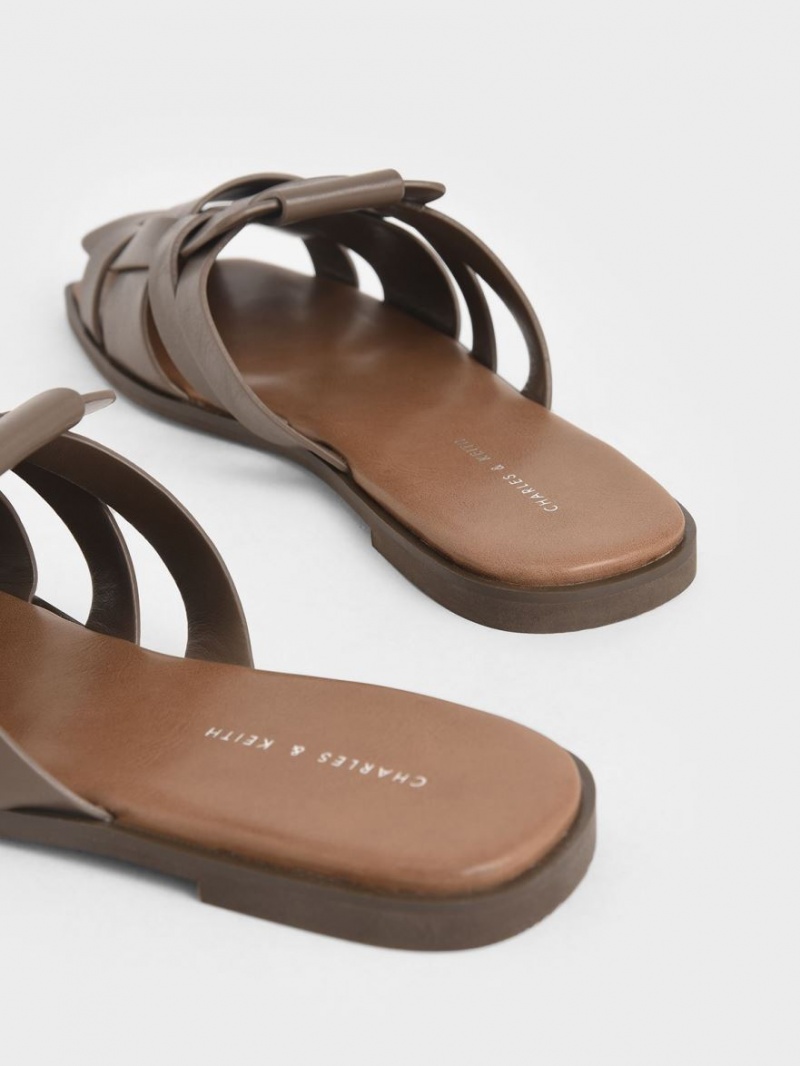 Charles And Keith Woven Flat Mules Dark Brown | PHILIPPINES L539