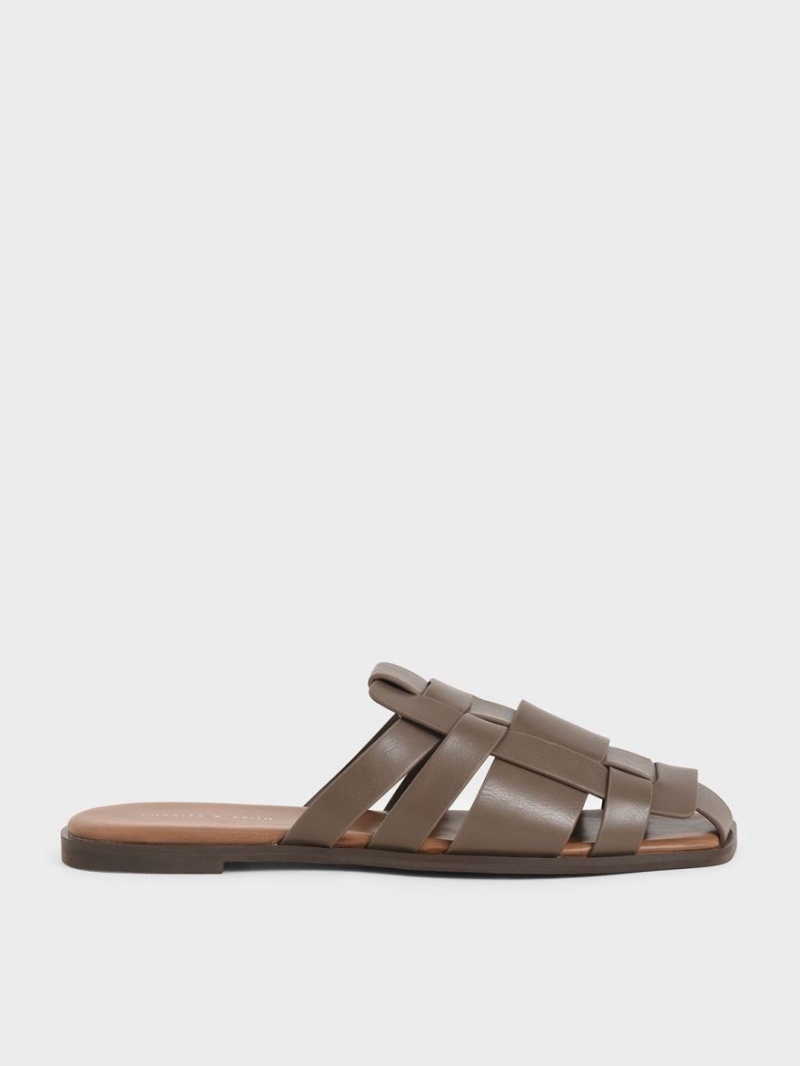 Charles And Keith Woven Flat Mules Dark Brown | PHILIPPINES L539