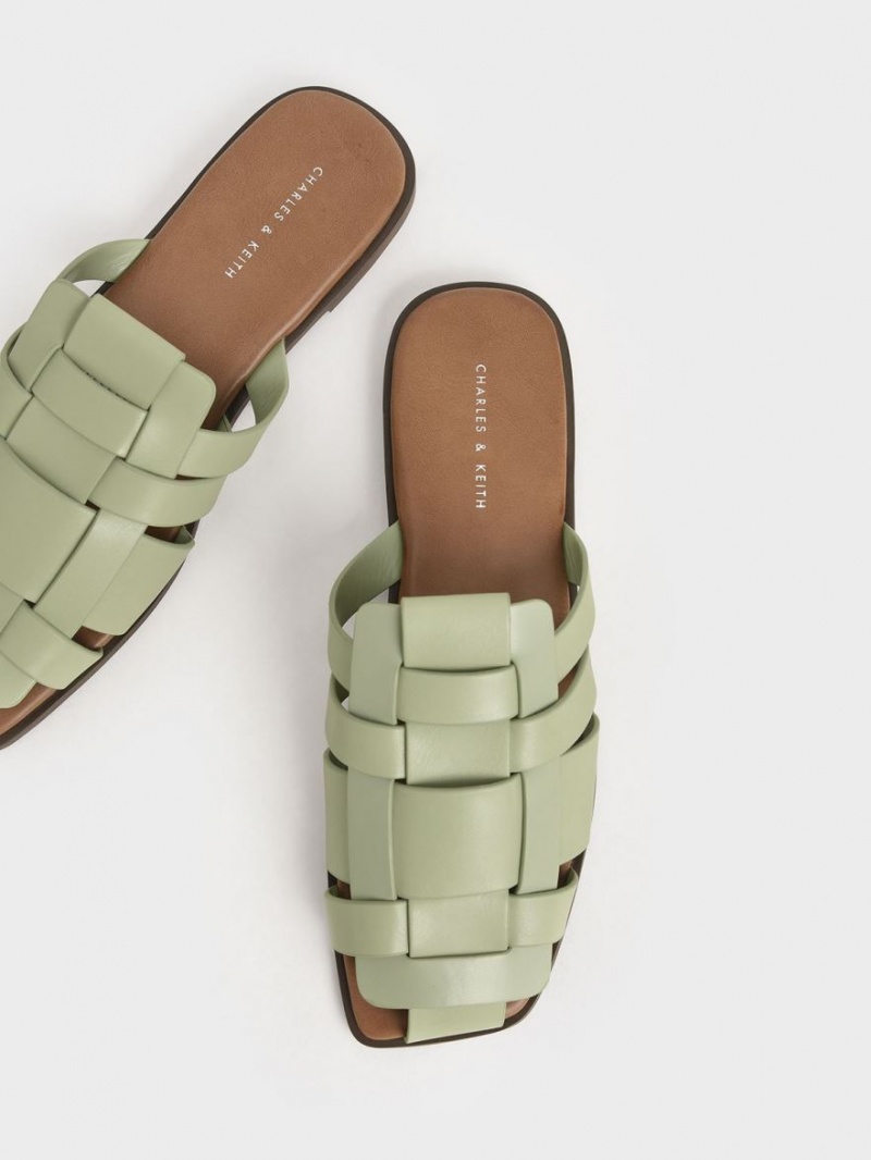 Charles And Keith Woven Flat Mules Mint | PHILIPPINES T984