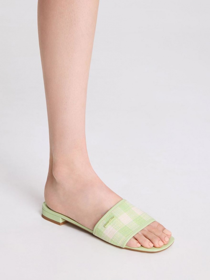 Charles And Keith Woven Gingham Flat Sandals Green | PHILIPPINES A658