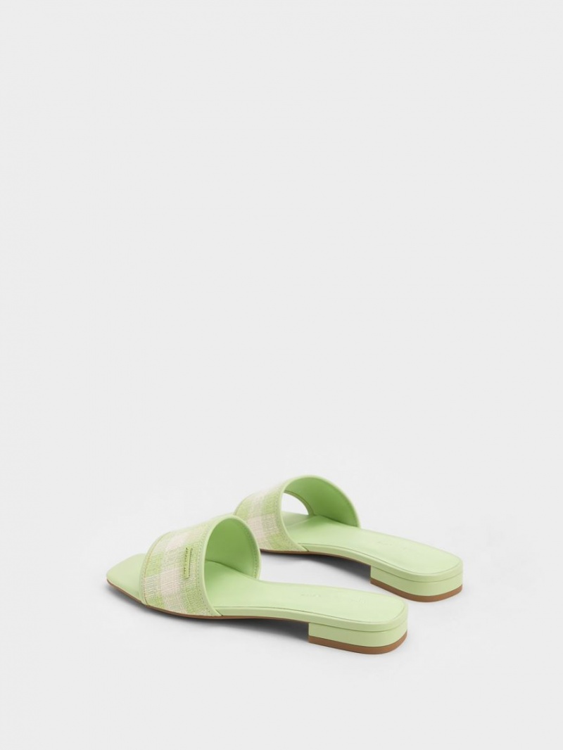 Charles And Keith Woven Gingham Flat Sandals Green | PHILIPPINES A658