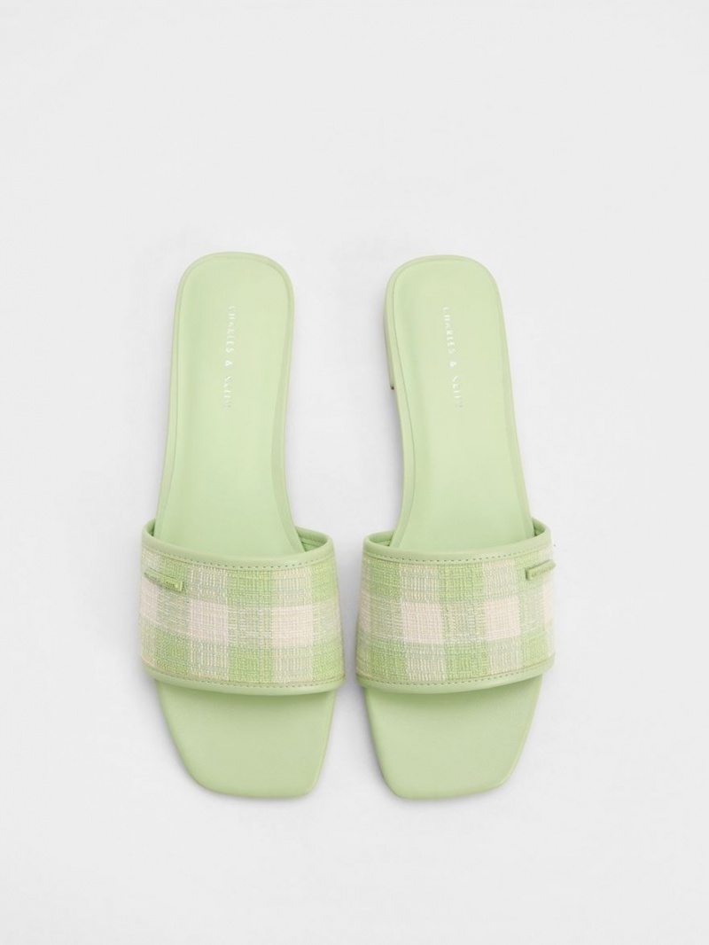 Charles And Keith Woven Gingham Flat Sandals Green | PHILIPPINES A658