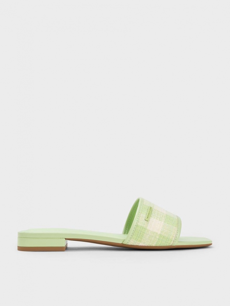 Charles And Keith Woven Gingham Flat Sandals Green | PHILIPPINES A658