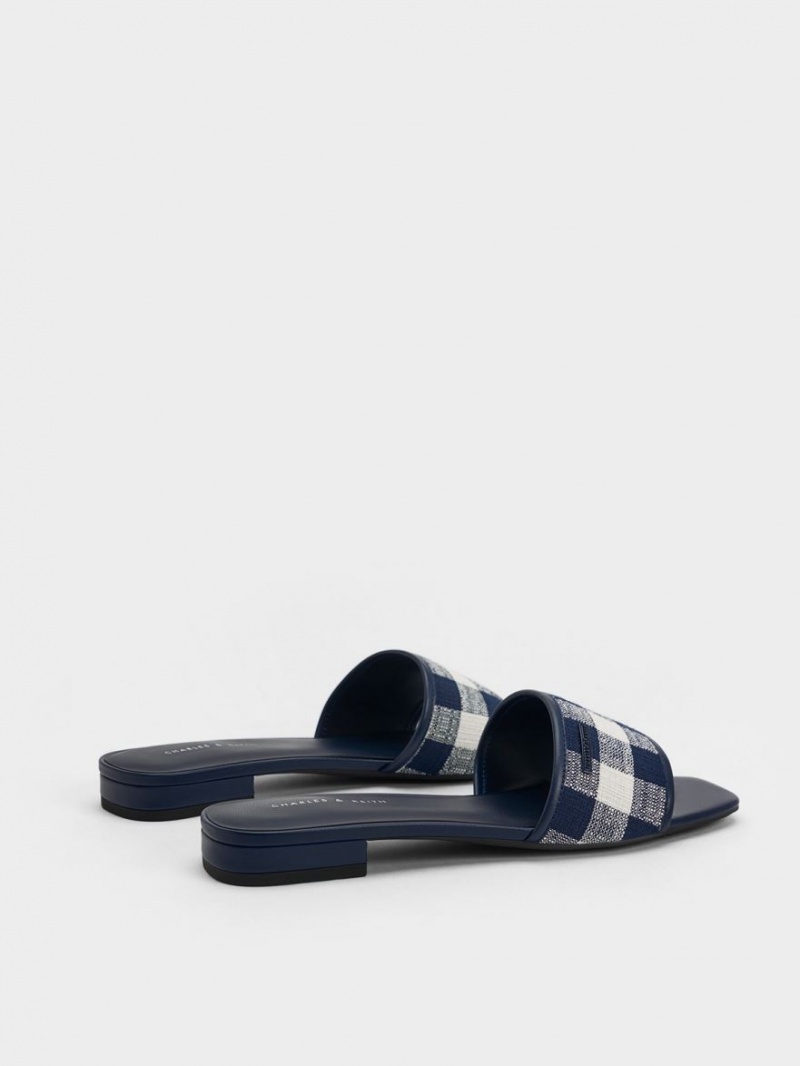 Charles And Keith Woven Gingham Flat Sandals Dark Blue | PHILIPPINES G392