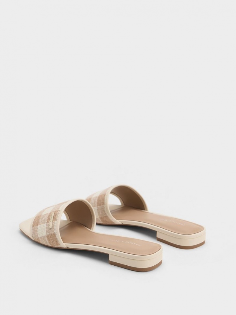 Charles And Keith Woven Gingham Flat Sandals Beige | PHILIPPINES G192