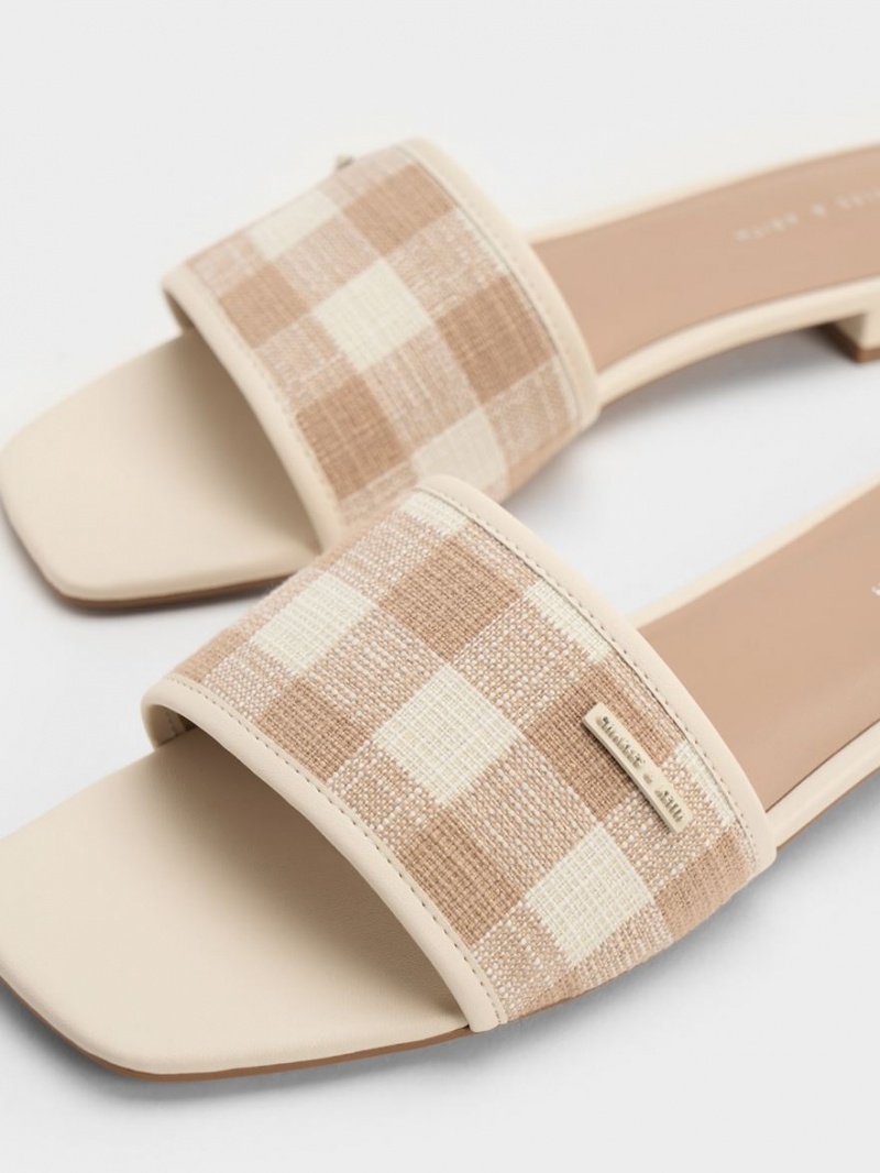 Charles And Keith Woven Gingham Flat Sandals Beige | PHILIPPINES G192