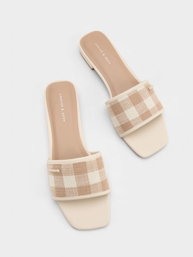 Charles And Keith Woven Gingham Flat Sandals Beige | PHILIPPINES G192