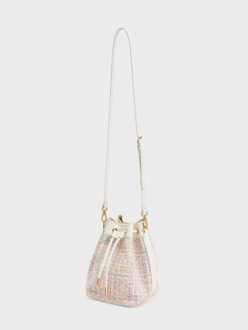 Charles And Keith Woven Handle Tweed Bucket Bags Light Pink | PHILIPPINES V136