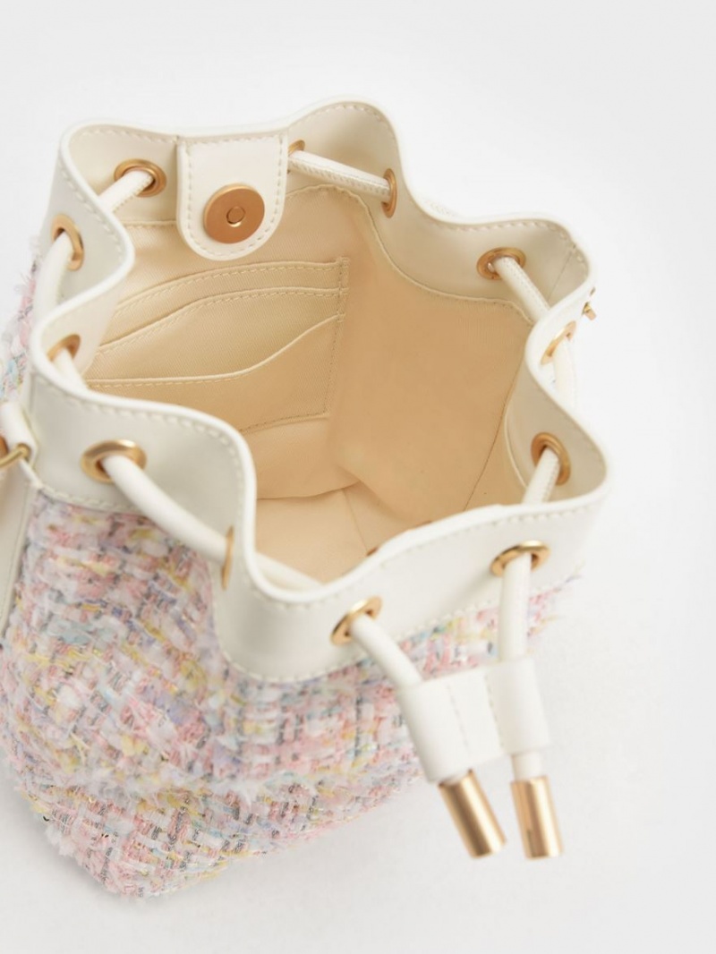 Charles And Keith Woven Handle Tweed Bucket Bags Light Pink | PHILIPPINES V136