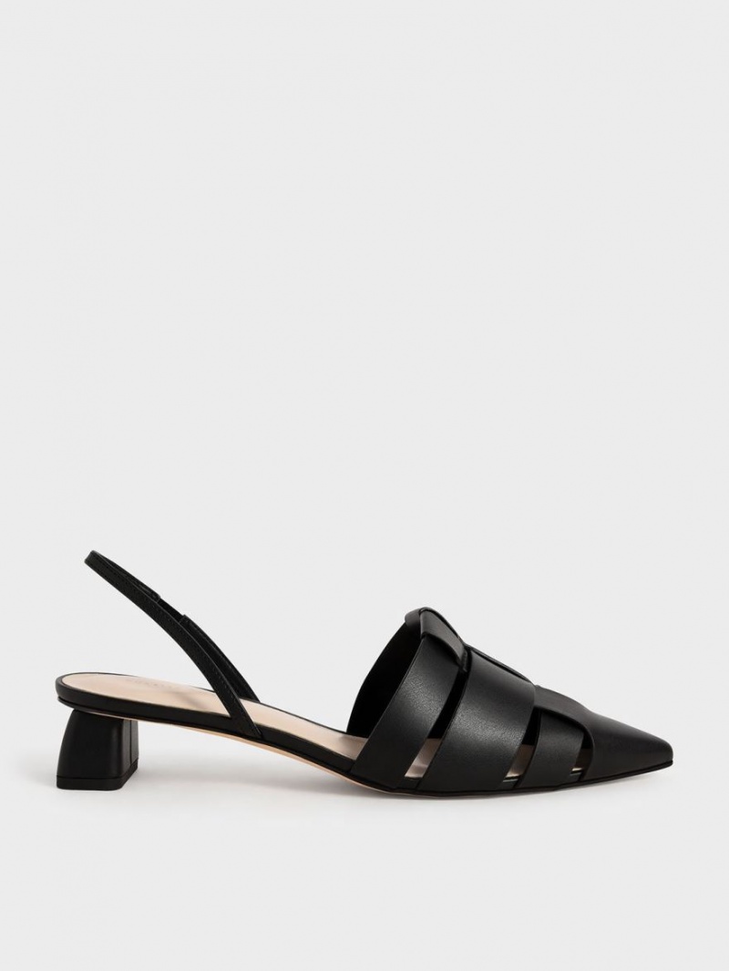 Charles And Keith Woven Slingback Pumps Black | PHILIPPINES Z389