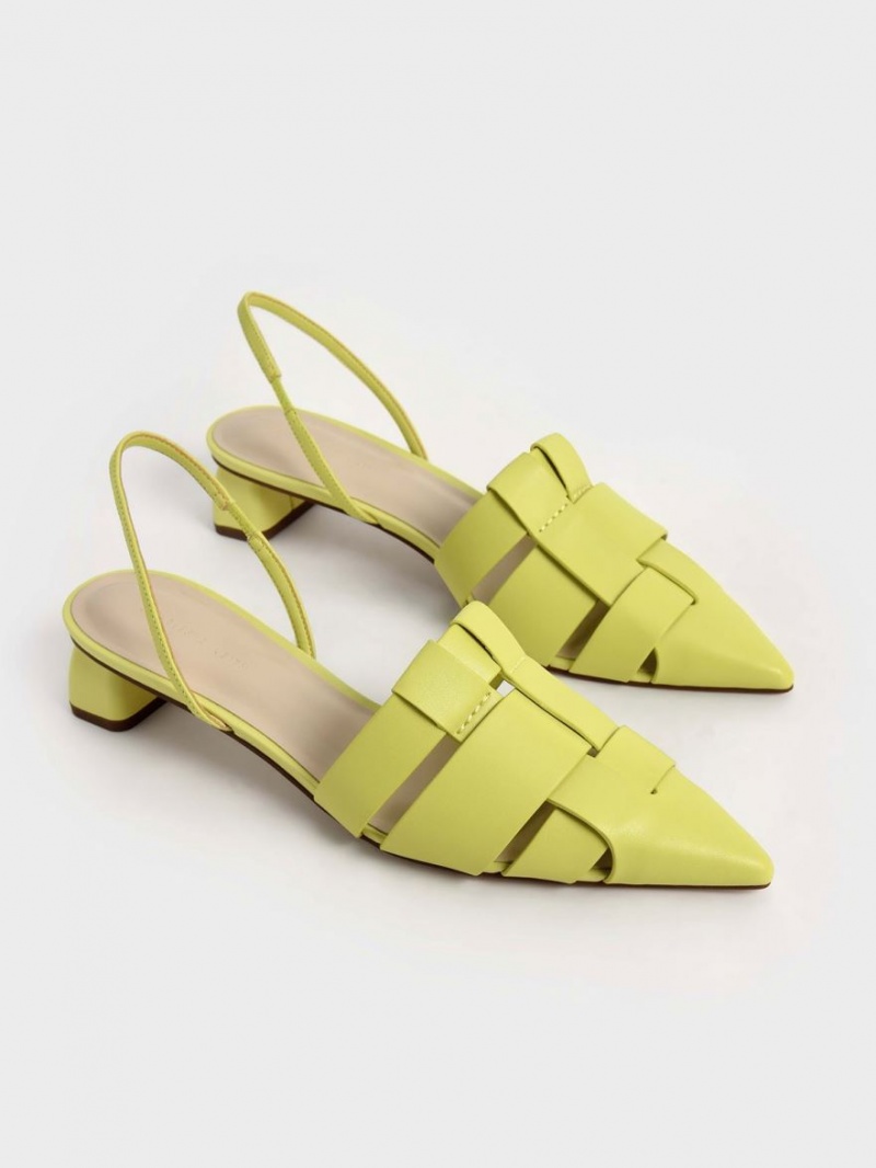 Charles And Keith Woven Slingback Pumps Light Green | PHILIPPINES I049