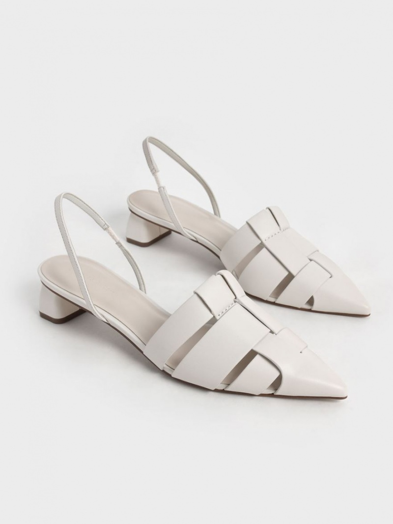 Charles And Keith Woven Slingback Pumps White | PHILIPPINES R564