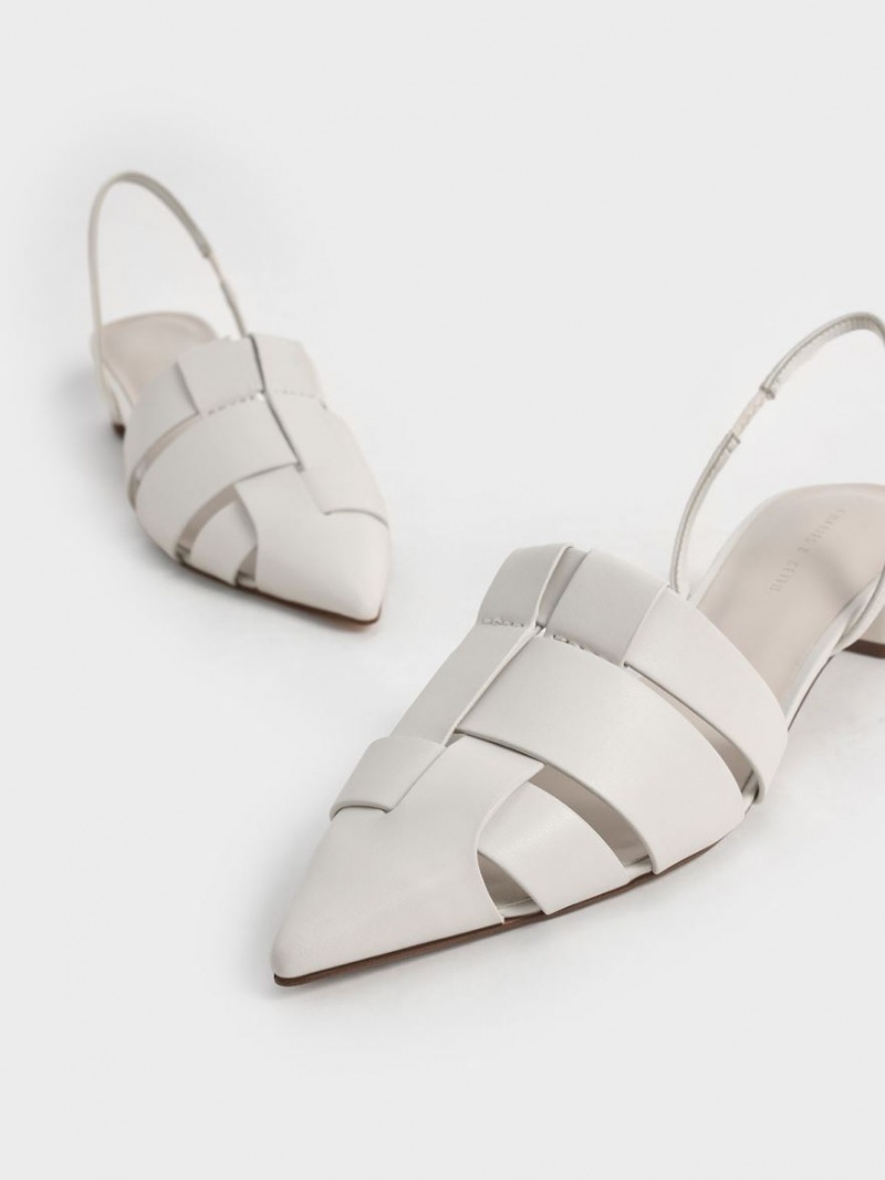 Charles And Keith Woven Slingback Pumps White | PHILIPPINES R564