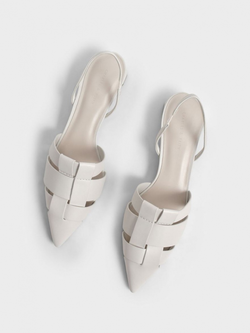 Charles And Keith Woven Slingback Pumps White | PHILIPPINES R564