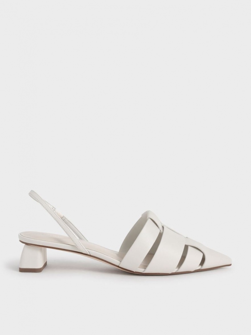 Charles And Keith Woven Slingback Pumps White | PHILIPPINES R564