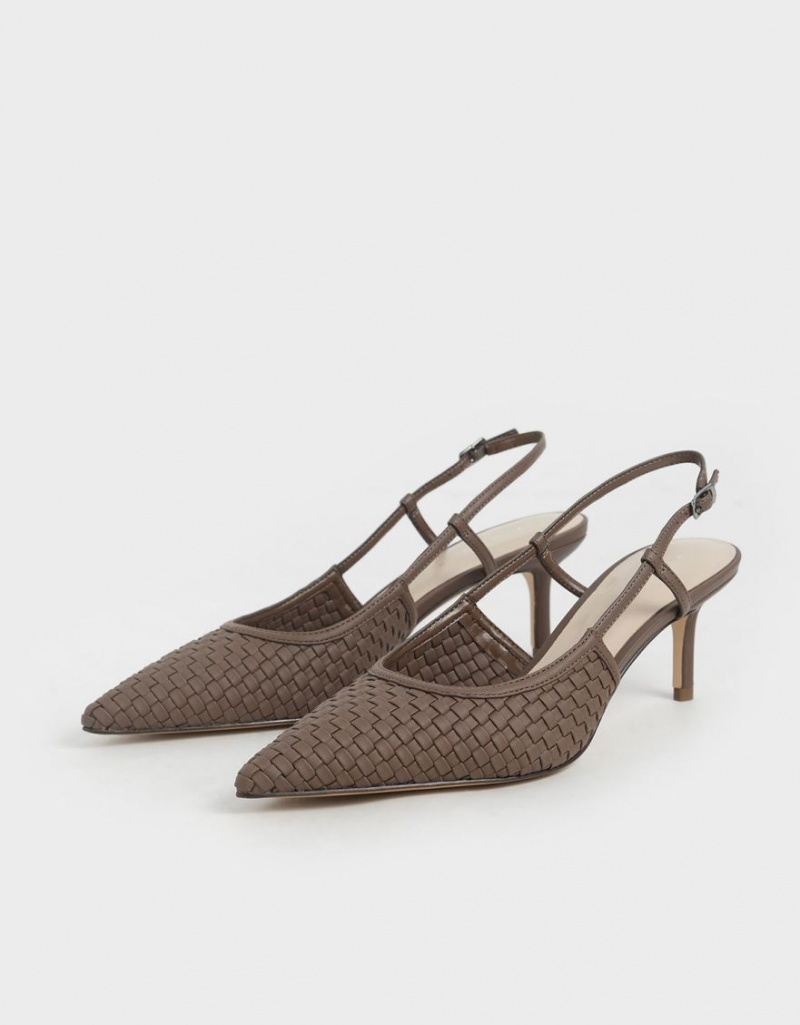 Charles And Keith Woven Slingback Pumps Brown | PHILIPPINES G893