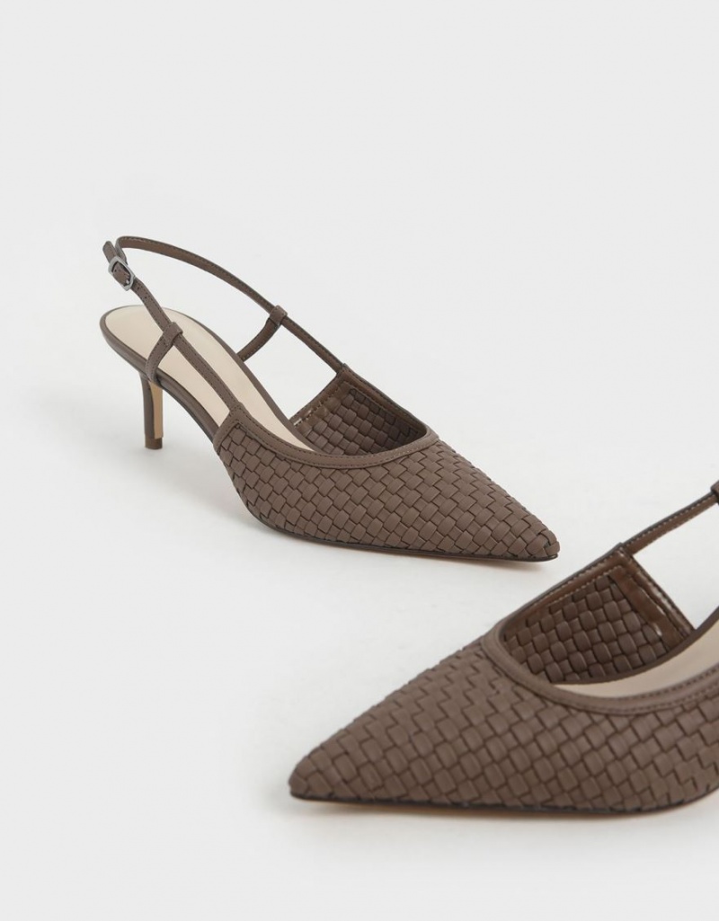 Charles And Keith Woven Slingback Pumps Brown | PHILIPPINES G893