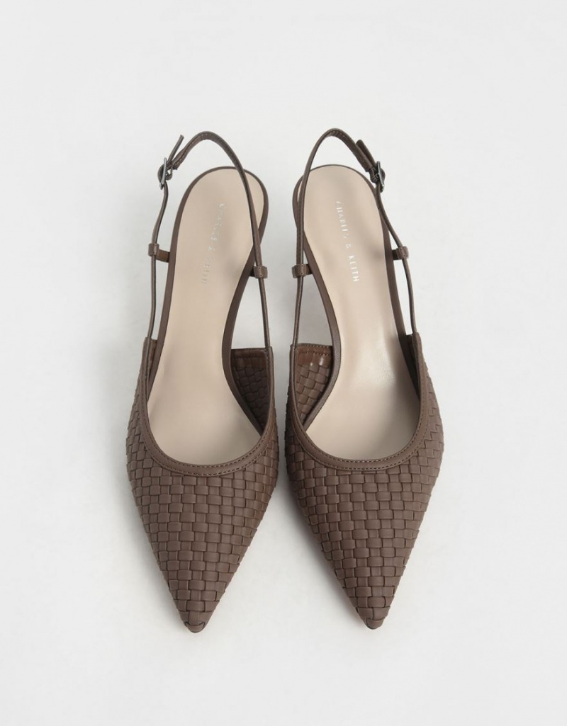 Charles And Keith Woven Slingback Pumps Brown | PHILIPPINES G893