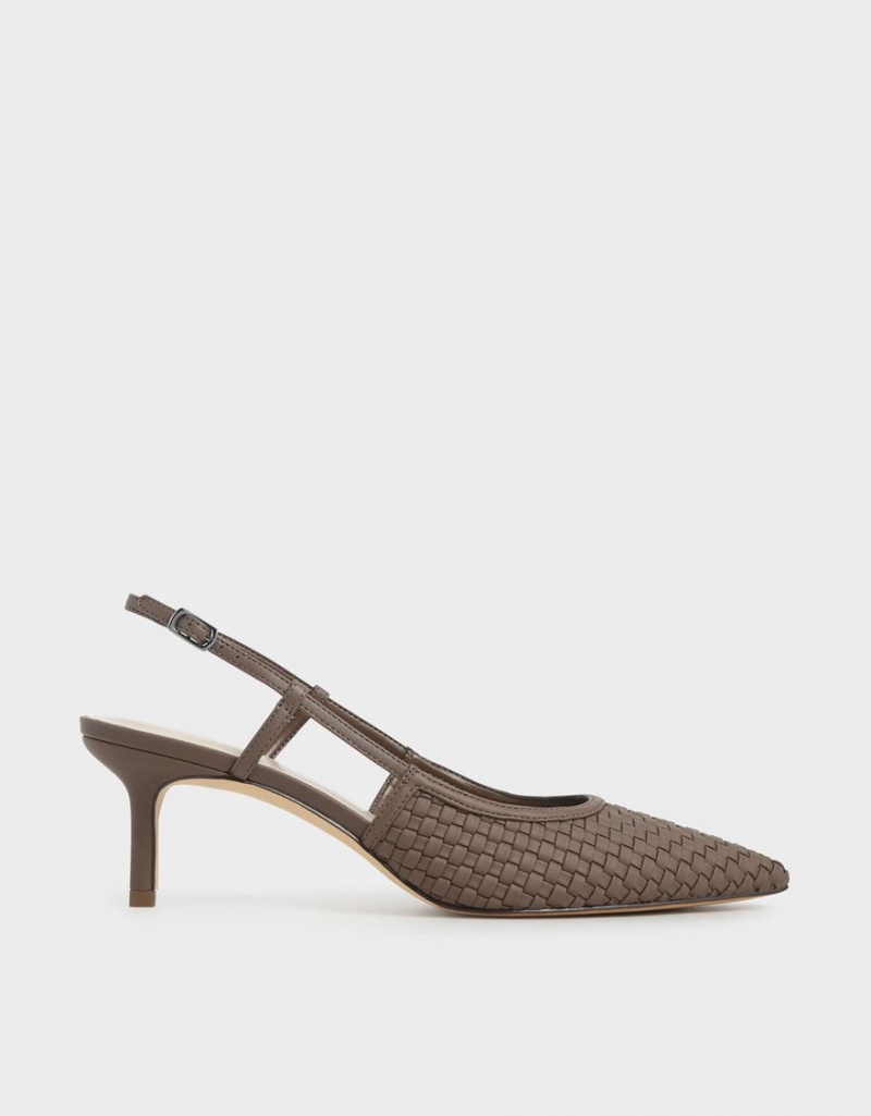 Charles And Keith Woven Slingback Pumps Brown | PHILIPPINES G893