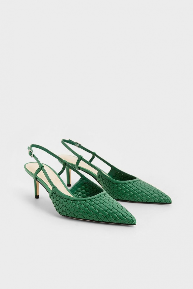 Charles And Keith Woven Slingback Pumps Green | PHILIPPINES A841