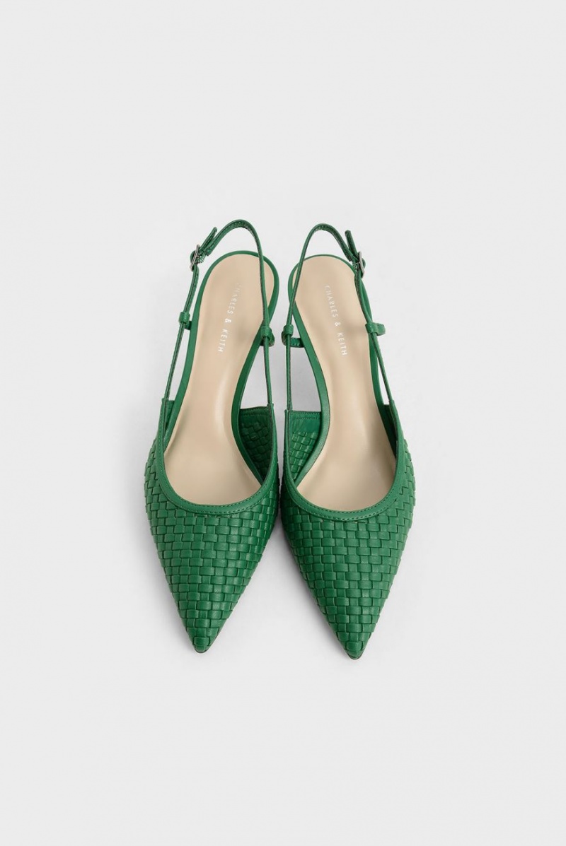 Charles And Keith Woven Slingback Pumps Green | PHILIPPINES A841