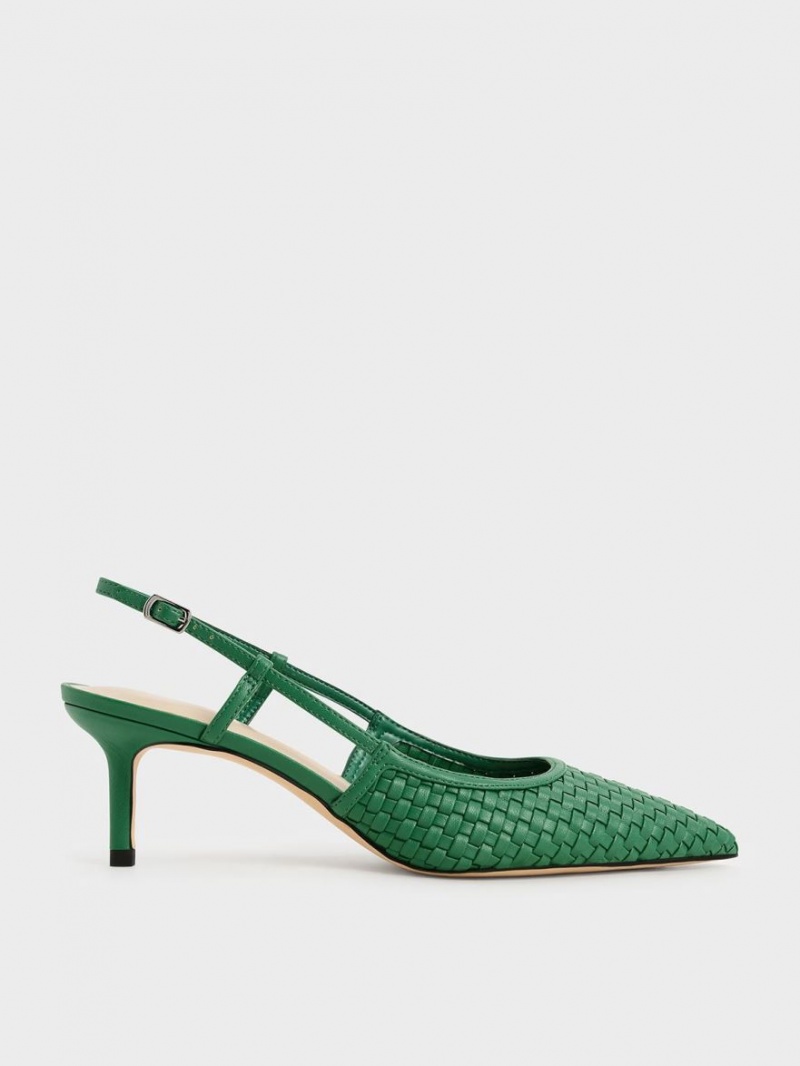 Charles And Keith Woven Slingback Pumps Green | PHILIPPINES A841