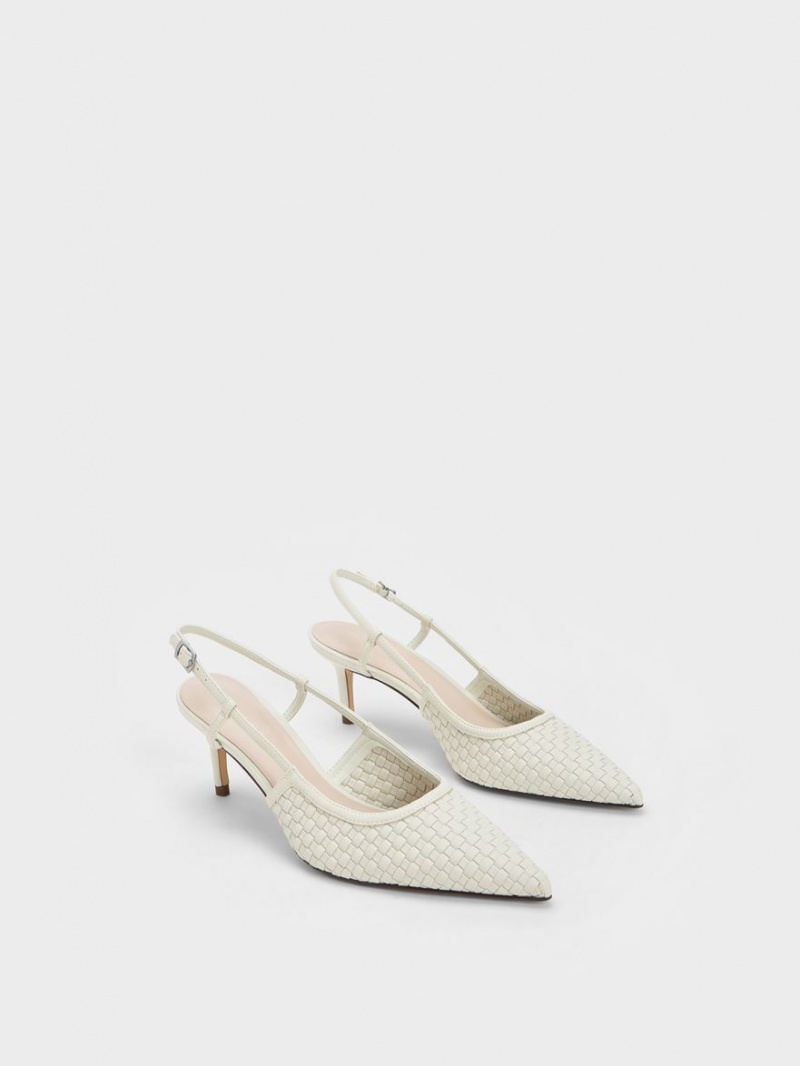 Charles And Keith Woven Slingback Pumps White | PHILIPPINES S541