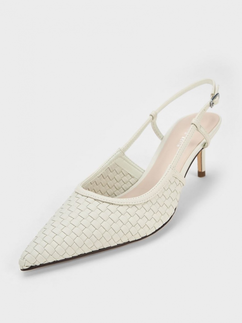 Charles And Keith Woven Slingback Pumps White | PHILIPPINES S541