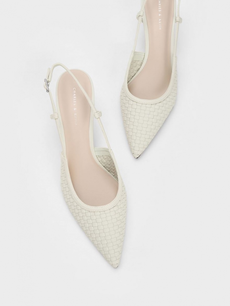 Charles And Keith Woven Slingback Pumps White | PHILIPPINES S541